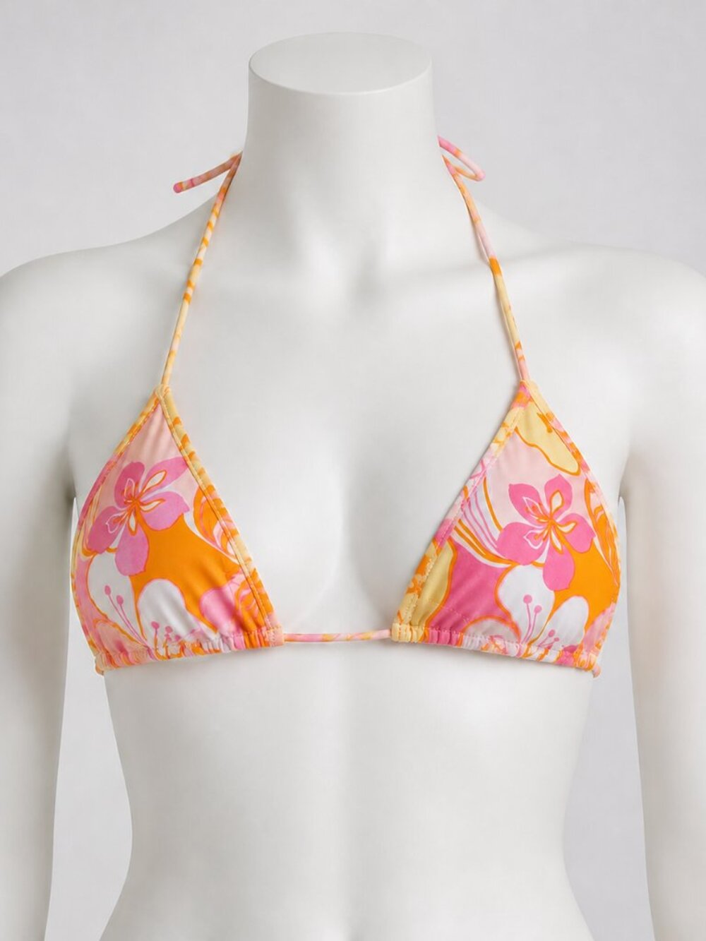 Tropical Floral Triangle Halter Bikini Top Orange Pink Unbranded - Picture 2 of 6